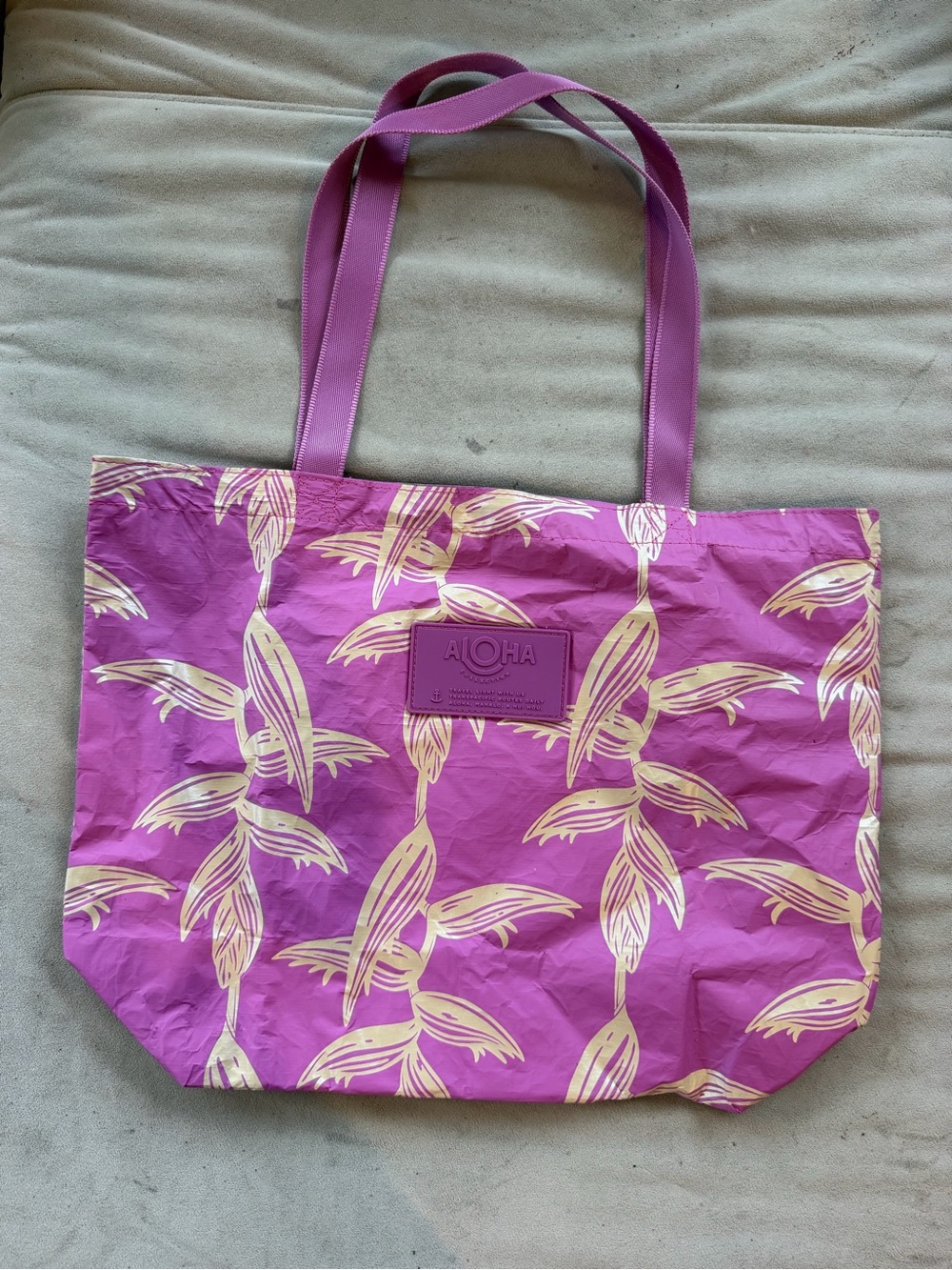 ALOHAS Pink Beach Tote Bag with Leaf Print